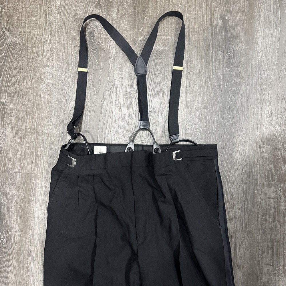 VTG 70s Wool Dress Pants With Suspenders Side Belt Talon Zipper Adjustable 38x31 - Picture 2 of 16